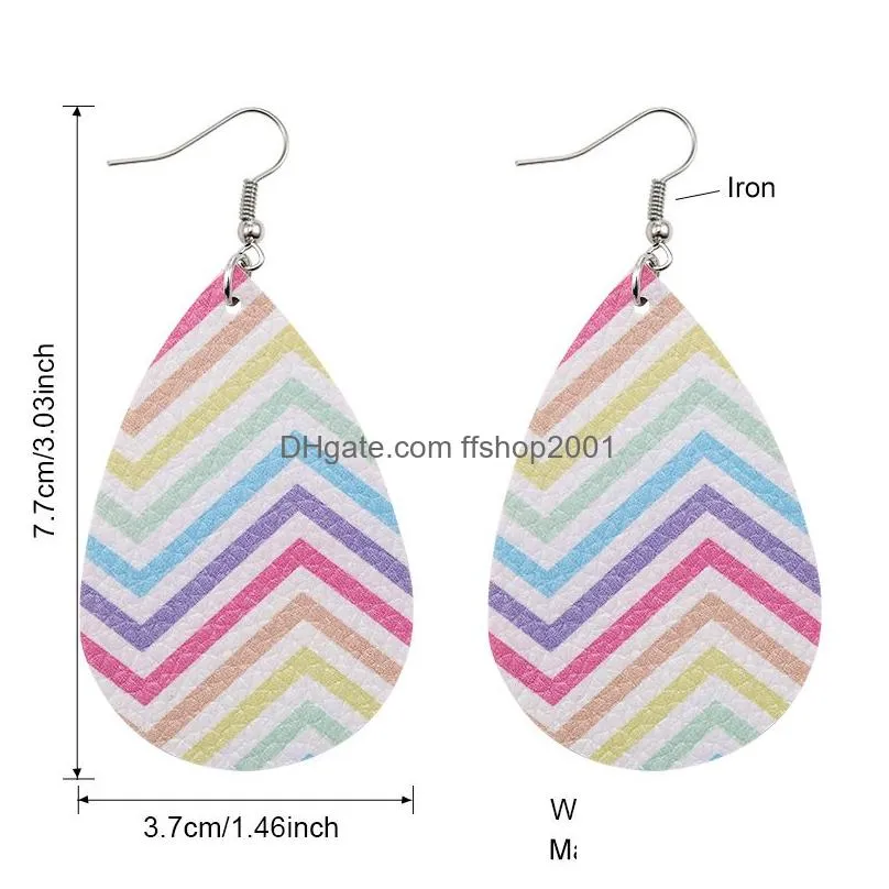 korea style rainbow color heart star printing leather earrings for women dangle drop earrings waterdrop faux leather ear party jewelry