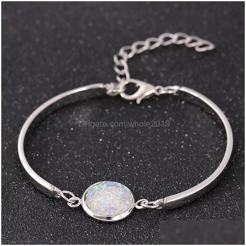 trendy big druzy stone bracelet bangles for women girls sparkling druzy resin stone adjustable bracelets handmade jewelry gifts