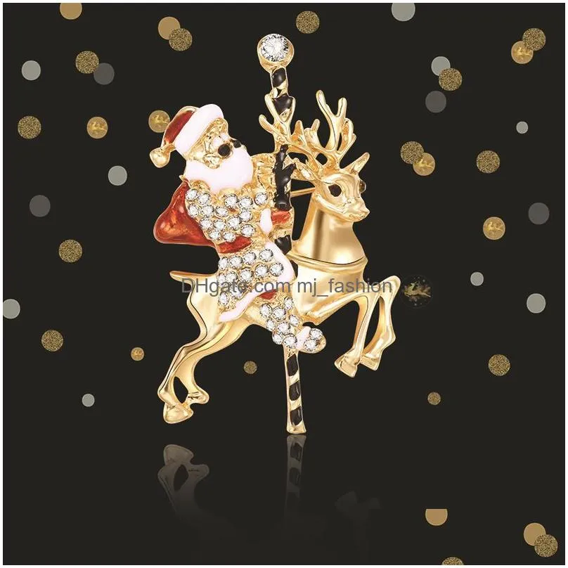 enameled and rhinestones christmas brooches collections high quality santa claus brooch pins for women men clothes jewelry accessory