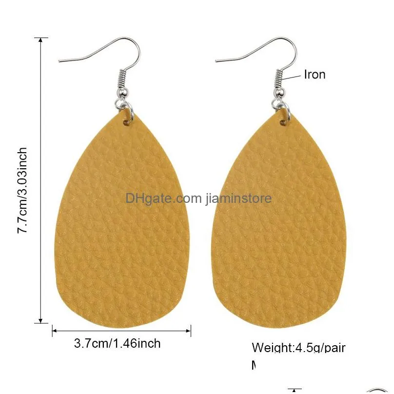 new unique design pu leather oval earrings for women girls fashion simple statement colorful teardrop hook earrings jewelry gifts