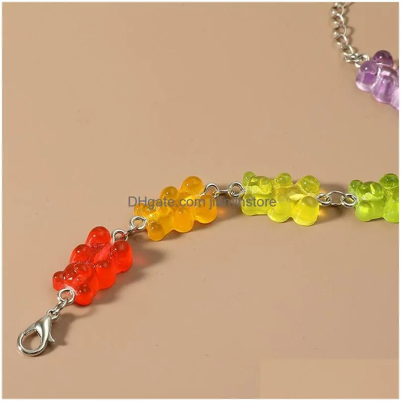 cartoon rainbow candy bear charm bracelet ins colored bears bounce diy hip hop link bracelets