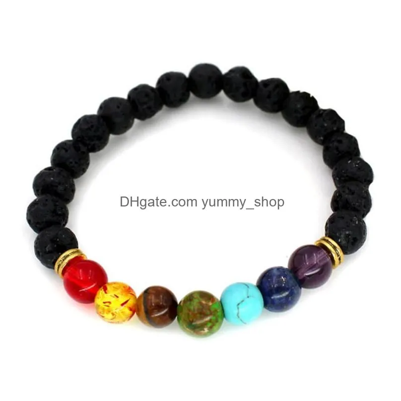 7 chakra healing beaded bracelet 8mm natural lava stone tiger eye bead bracelet for women men 2018 fashion yoga wholesale jewelry