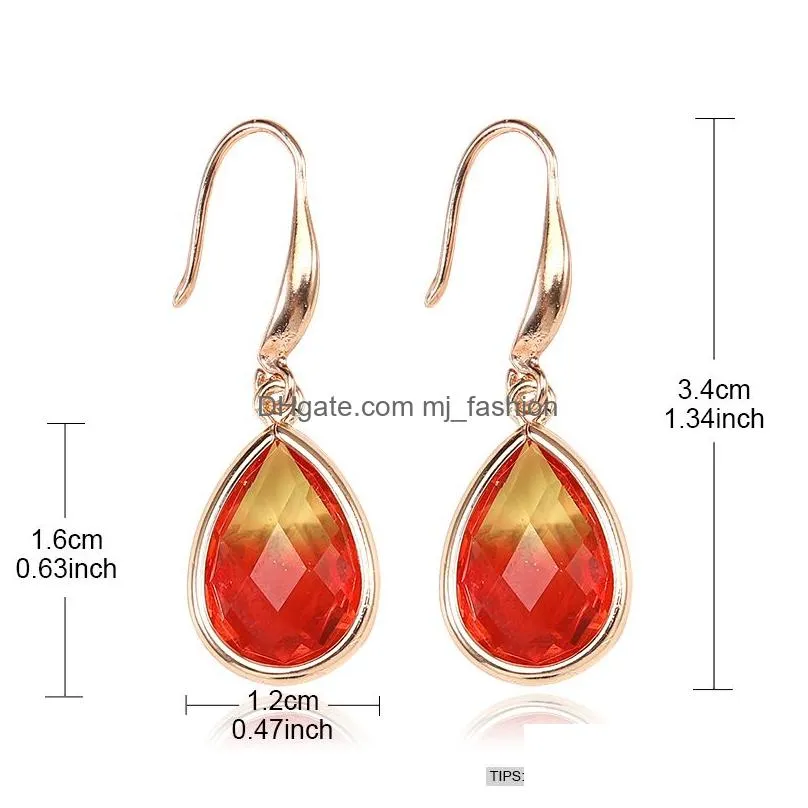 fashion colorful k9 crystal waterdrop dangle earrings for women big copper meatal hook dangle earring wedding party fashion jewelry