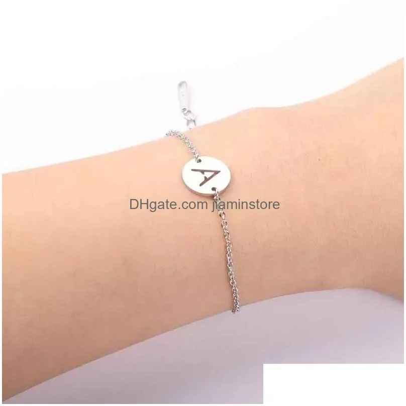 stainless steel bracelet tiny az 26 letter initial bracelet for women men jewelry wholesale