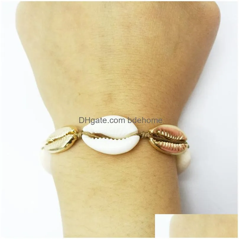 original nature shell charm bracelet with zinc alloy shell charm handmade gold color braid bracelets and necklace jewelry for women