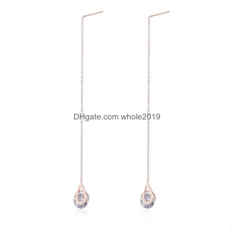 round cubic zircon cz diamond rhinestone long chain drop earrings for women line threader water dangle earring bridal bridesmaid