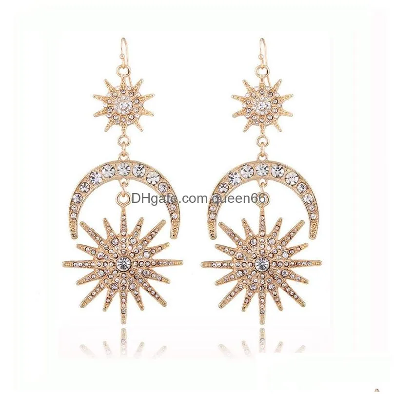 big luxury sun moon star earrings rhinestone new designer earrings for women jewelry golden boho vintage statement earrings