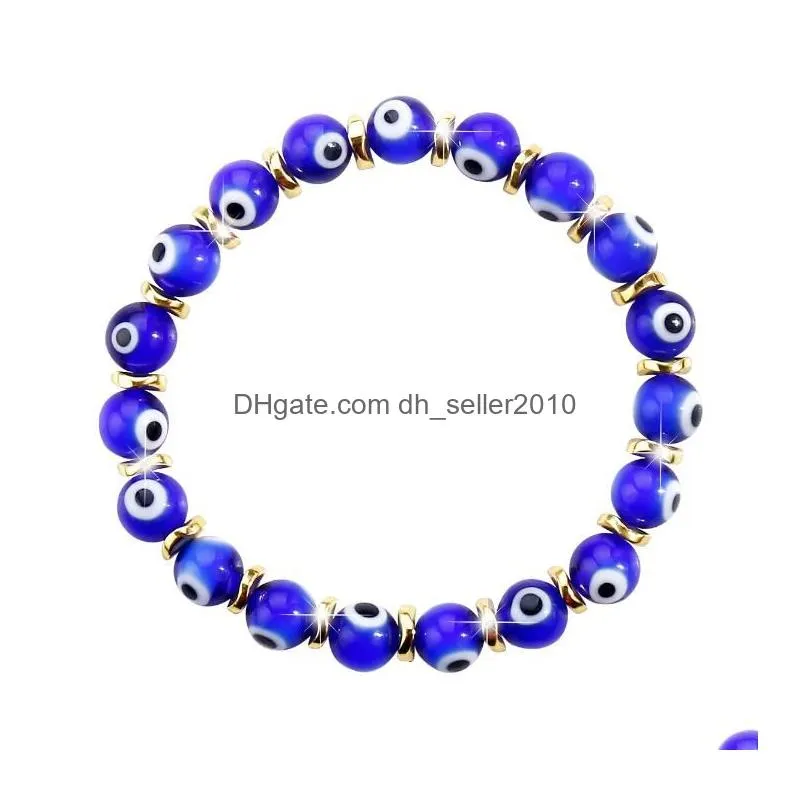 turkish evil eye beaded strands bracelets glass crystal beads bracelet for women girls elastic handmade jewelry