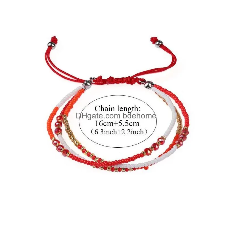 new bohemian handwoven weave beaded bracelets multilayer colorful retro rice adjustable rope ethnic bracelet bangles wholesale