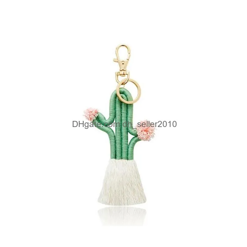 women girls weaving cactus tassel key rings bag keychains keyring holder wallet purse pendant decorations