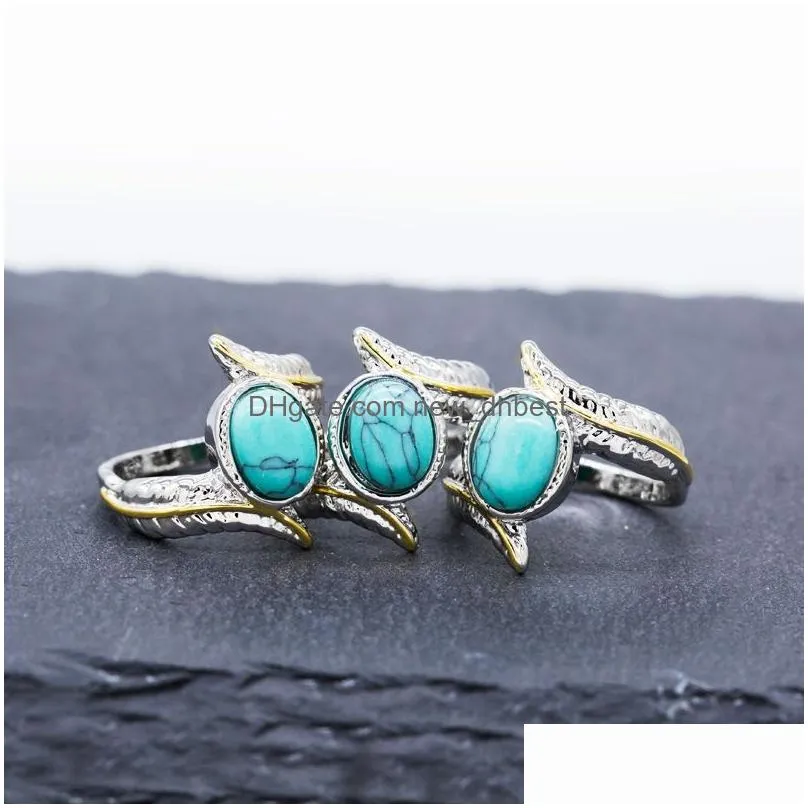 vintage feather turquoises rings new fashion jewelry silver color personalized turquoises ring for women wedding finger ring best