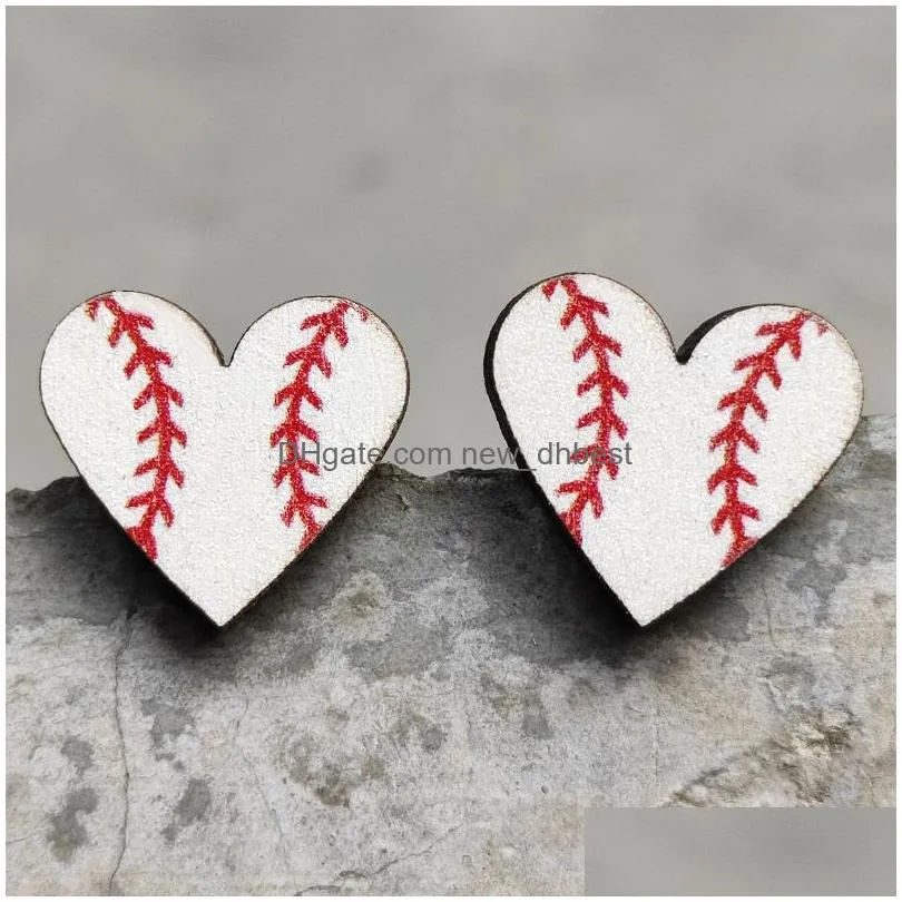 heart stud sports baseball earrings rugby football basketball wooden stud fashion accessories gift