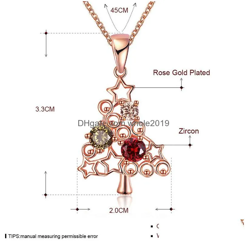 christmas tree big crystal necklaces pendants rose gold silver color choker women fashion wholesale jewelry gift for girls