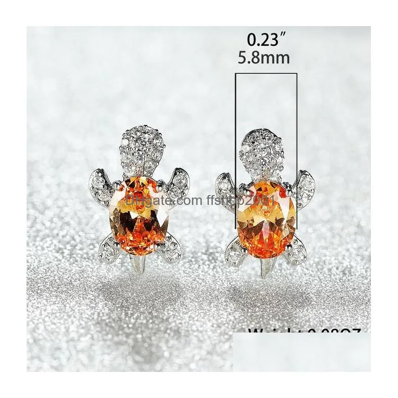 cute design white gold plated gemstone stud earring copper turtle animal earrings for women gift 16 colors