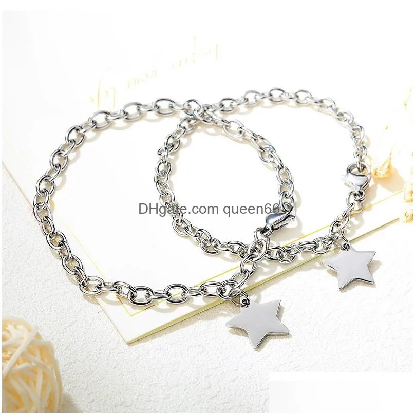 couple bracelet personalized stainless steel heart star round bracelet custom engraved name initials girl friendship customized jewelry