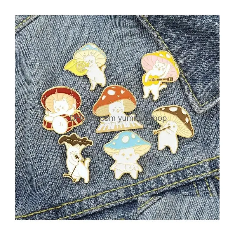 mushroom enamel badges brooch anime pins cute decorative on backpack cat concert lapel pins brooches back to school gift for clothes