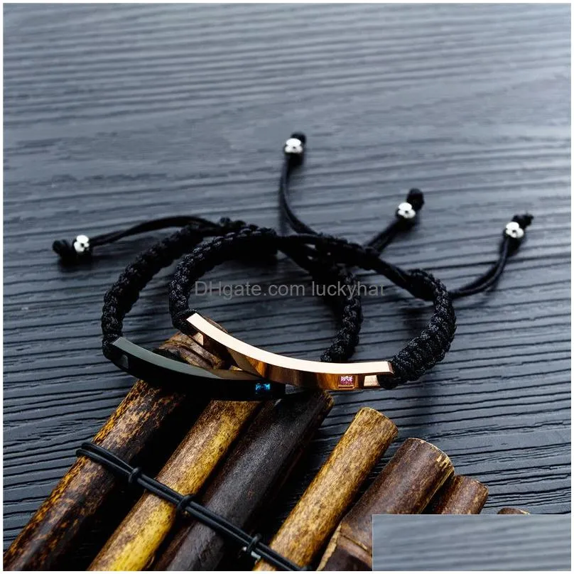 personalized stainless steel bar engrave letter bracelet diy custom handmade braided couple bracelet