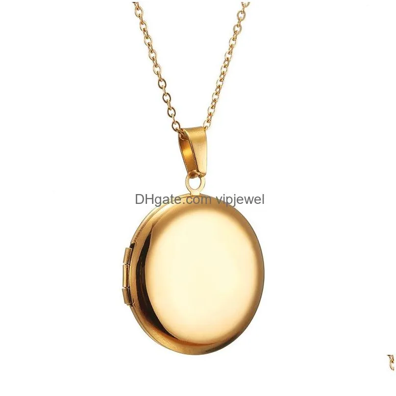  stainless steel round open lockets pendant necklace for women men could holds p os engraving words necklace jewelry gift