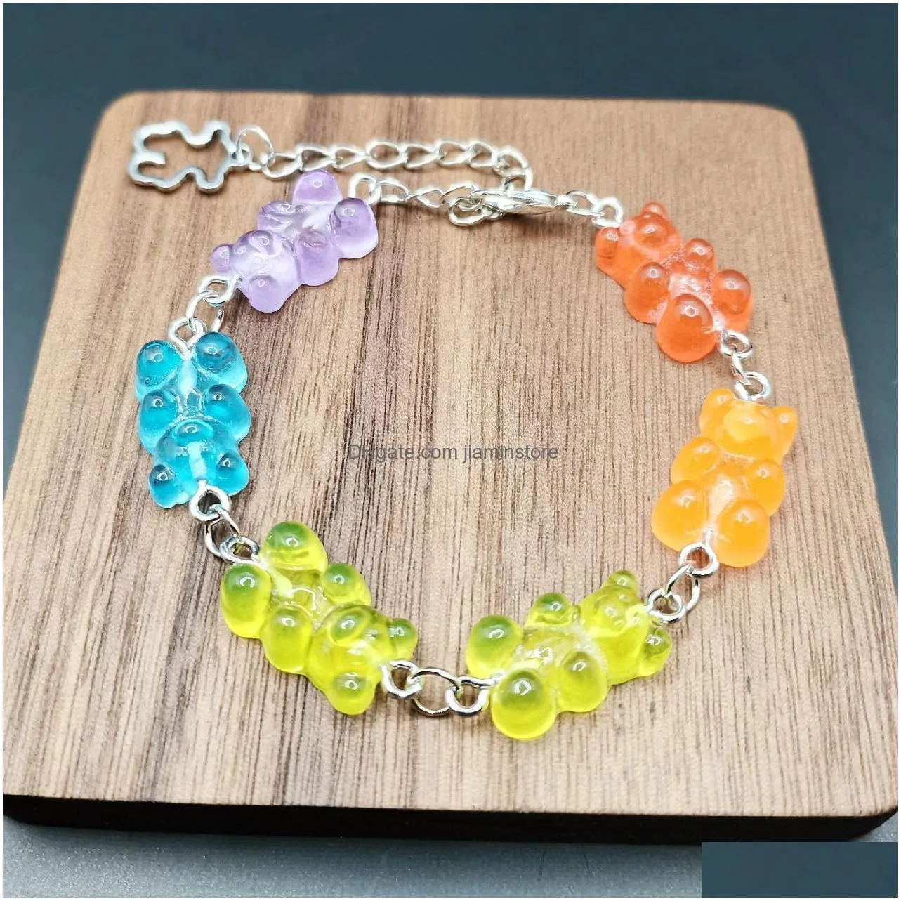 cartoon rainbow candy bear charm bracelet ins colored bears bounce diy hip hop link bracelets