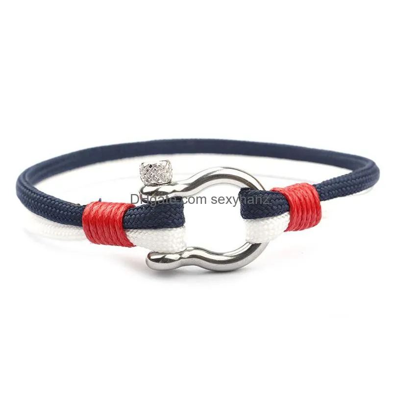 fashion buckles survival bracelet navy style braided rope stainless steel charm paracord bracelet for men women jewelry gifts