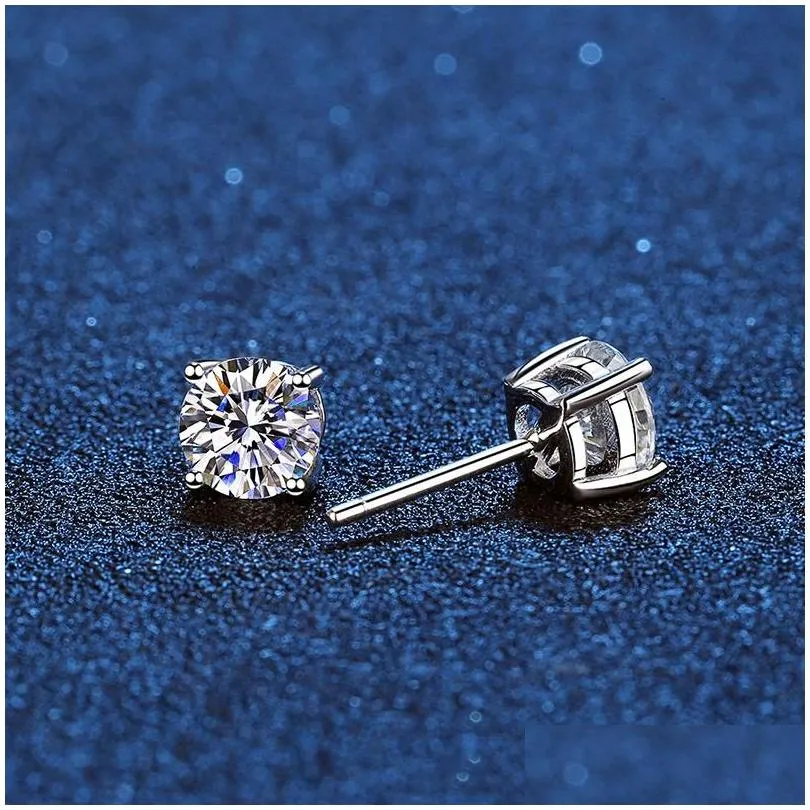 stud real moissanite earrings 14k white gold plated sterling silver 4 prong diamond earring for men ear 1ct 2ct 4ctstudstudstud kirs22