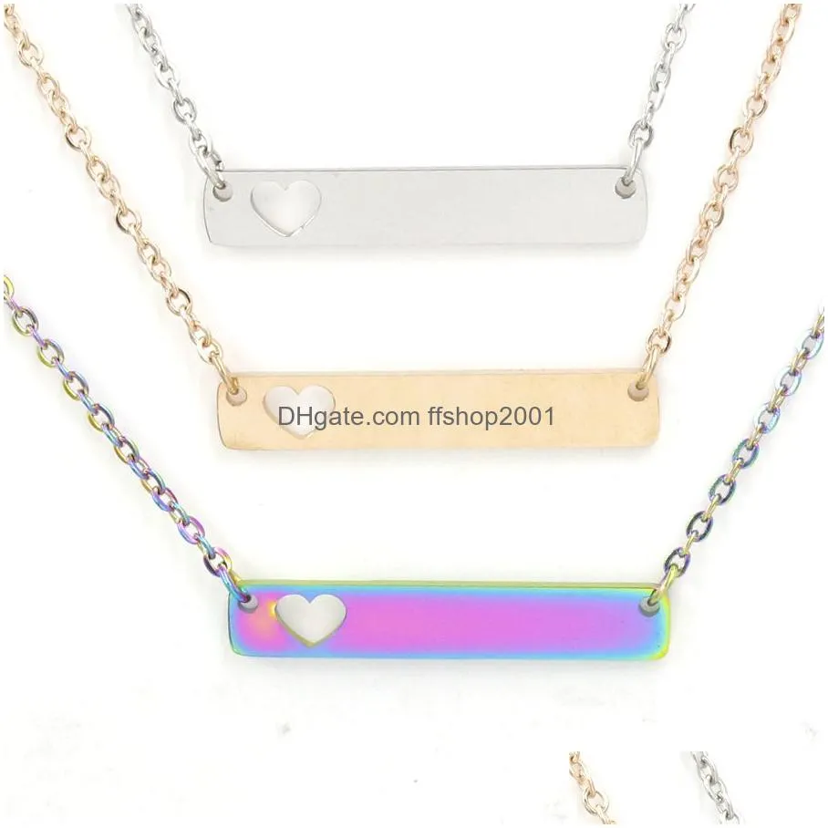 stainless steel bar pendant necklace fashion love heart bar necklace for women mother daughter blank bar charm pendant for buyer own