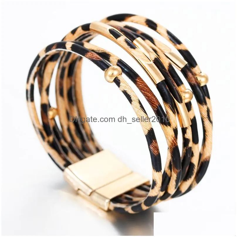 fashion leopard leather bracelets for women 2019 bohemian bracelet bangles elegant multilayer wrap wide bracelet jewelry