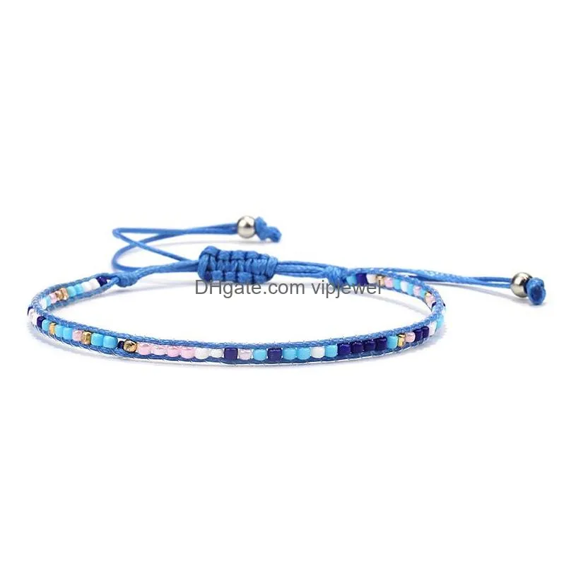 handmade bohemia weave rope chain bracelets for woman men crystal seed beads charms wristband bracelet bangles summer jewelry
