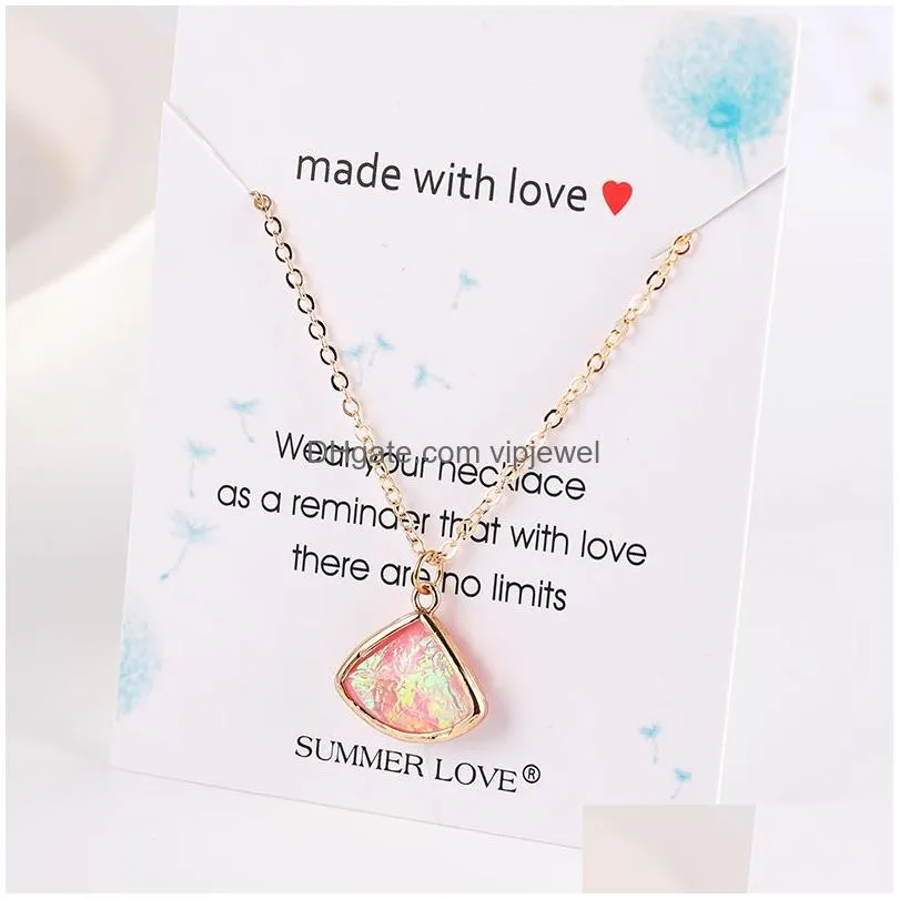 colorful fashion natural crystal stone necklace for women sweet love friendship multi color irregular geometry glass pendant necklace