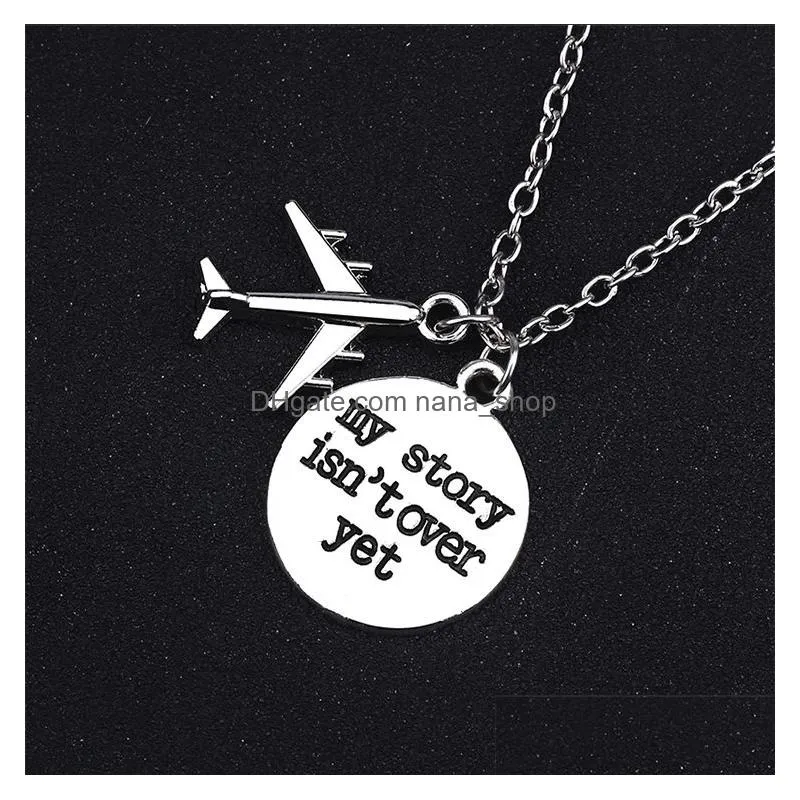 trendy air plane necklace for women letter my story isnt over yet pendant stainless steel chain pendants necklaces diy jewelry
