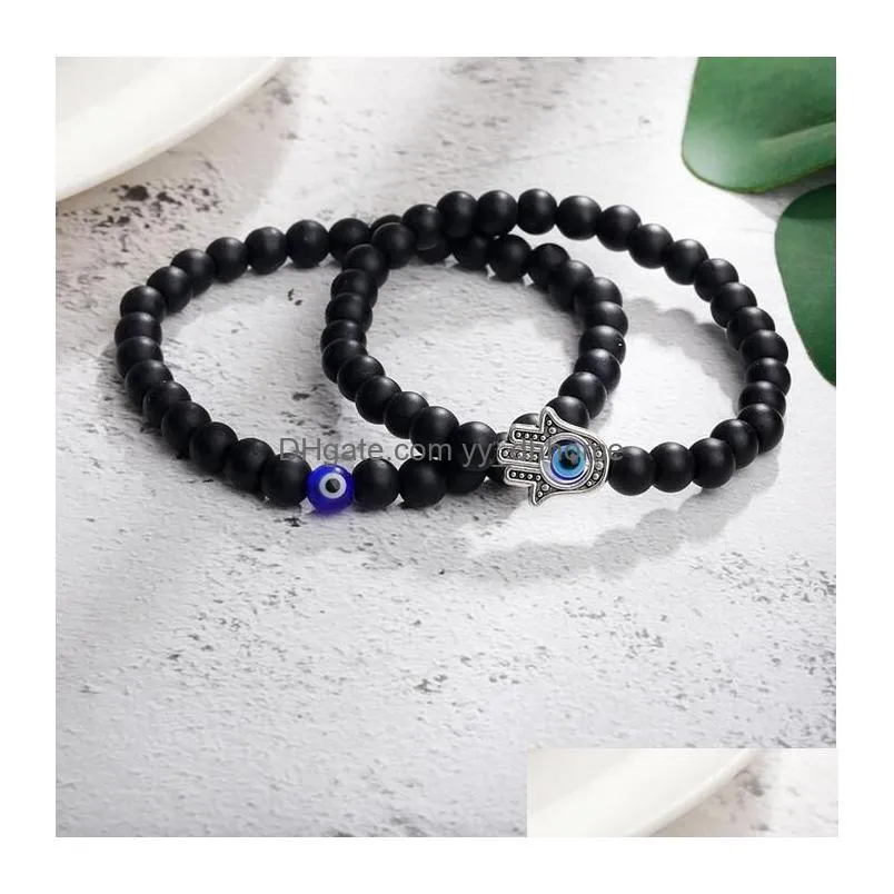2pcs set evil blue eye beaded bracelet for women men strands couple jewelry hand charm white turquoise bracelets