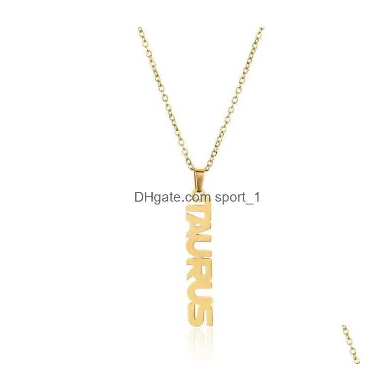 12 zodiac sign necklaces stainless steel constellation letter pendant gold silver chains for men women fashion birthday jewelry gift