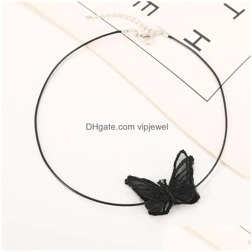 white / black lace butterfly necklace charm butterfly choker jewelry for women accessories wholesale 2019 summer love