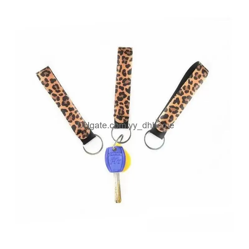 neoprene wristlet keychain printed hand wrist lanyard keyring holder flower strip leopard lanyard key ring keychains bag pendent