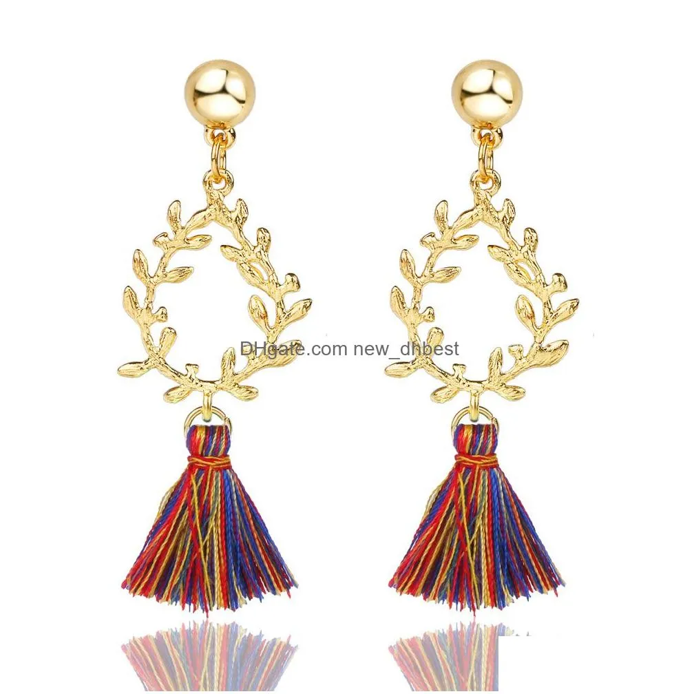 new fashion boho ethnic crystal beads long tassel drop earrings ethnic fashion bohemian colorful tassel earrings hollow waterdrop shape