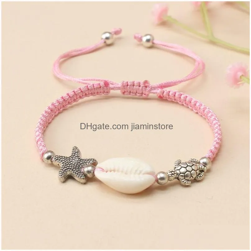 boho shell charm bracelet handmade summer beach adjustable starfish turtle red rope braid bracelets