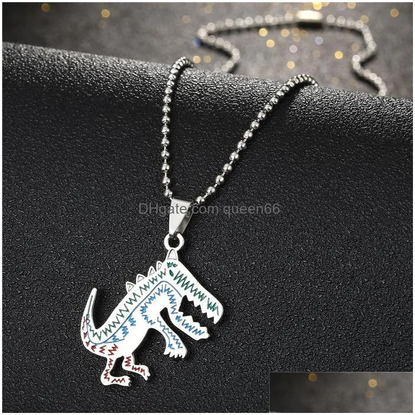 punk animal dinosaur necklace stainless steel bead chain pendant necklaces jewelry for women mens