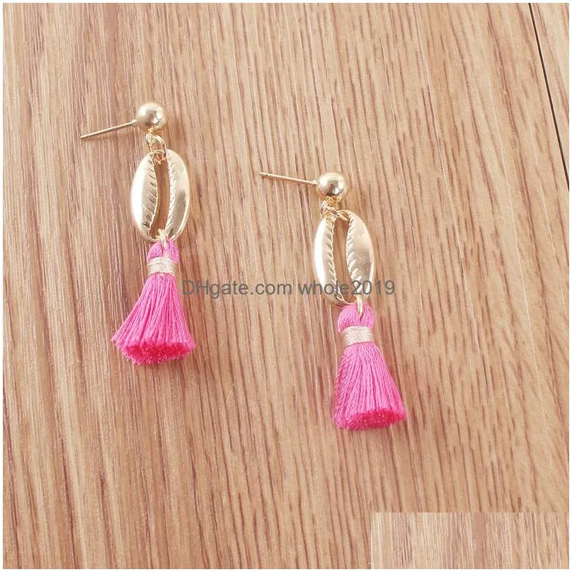 bohemian long drop earrings with shell tassel earrings alloy shell shape gold dangle ear summer beach jewelry for women