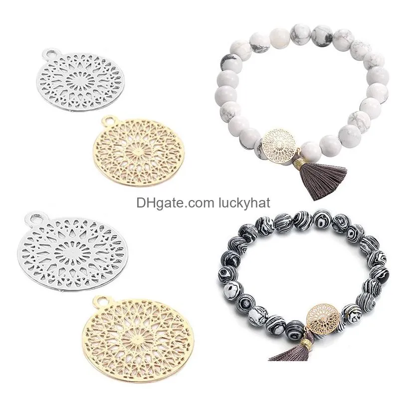 fashion hollow pineapple dreamcatcher gold silver round charms fit diy bracelet bangles necklace gold silver alloy charm jewelry