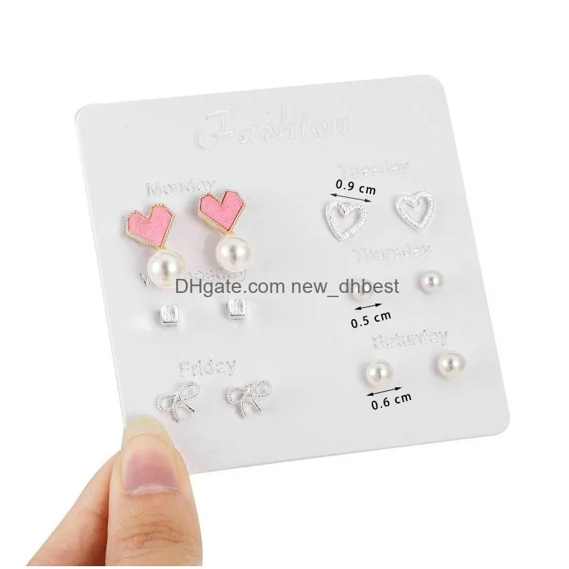 one week cute stud earrings set lovely star leaf heart earrings for girls women kids 6 pairs/set exquisite daily party weddings gift