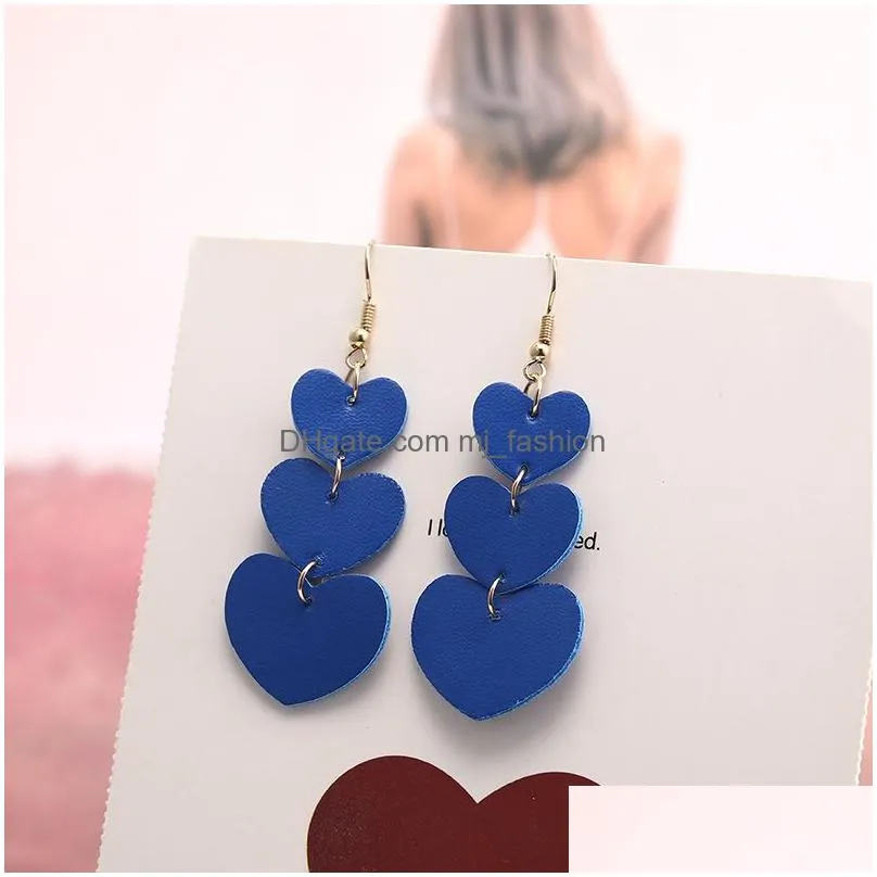 new fashion design heart drop earrings for women girl faux leather double side light weight heart long dangle earring statement jewelry