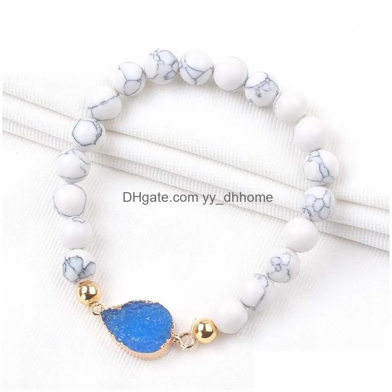 8mm natural stone beads bracelets for women resin stone druzy colorful charm white turquoise bead bracelet wholesale jewelry