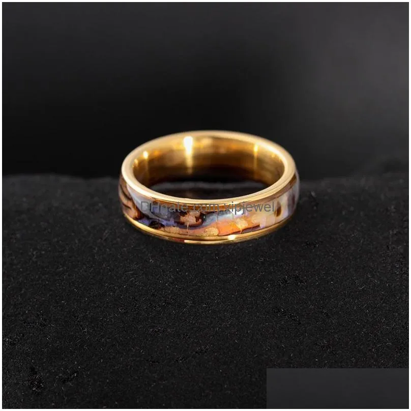 shellhard abalone shell lovers couples ring stainless steel finger rings wedding bands for men women comfort fit size 612 jewelry