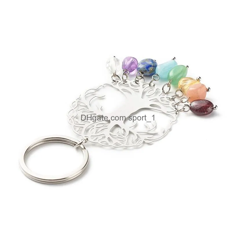 colorful gem life tree keychain pendant natural crystal stone keychains keyring fashion accessories key chains