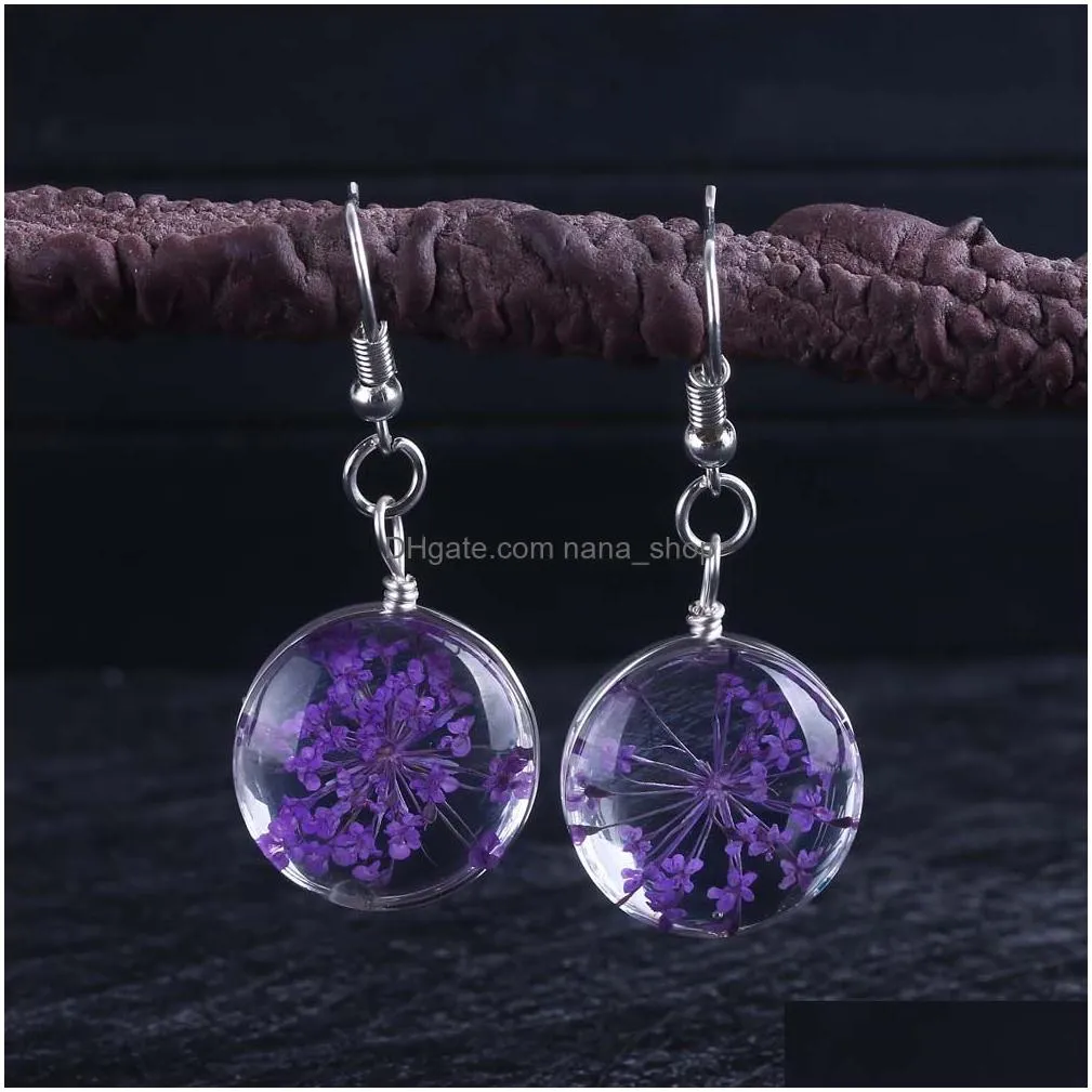 2019 spring dried flower earrings glass ball pressed flower dangle earing for women unique korean fashion cute jewelry gifts