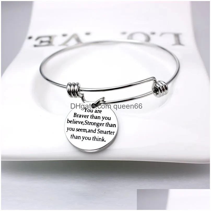 diy you are braver than you believe stainless steel adjustable inspirational wire bangles bracelets for women extendable