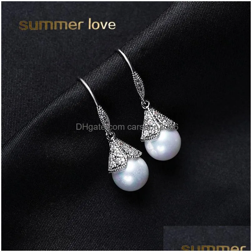fashion imitation pearl crown cz drop earrings for women pave cubic zircon big hook dangle earring party gifts gold silver gift