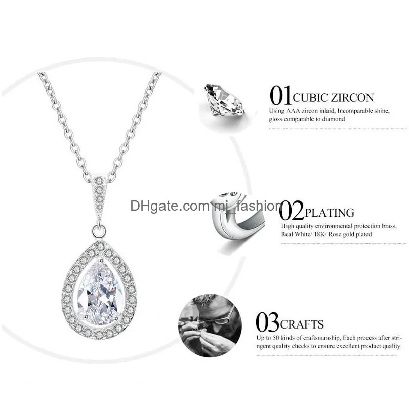 new fashion crystal zircon stone necklace water drop zircon pendant necklace for women girls gold silver color jewelry bridesmaid gift