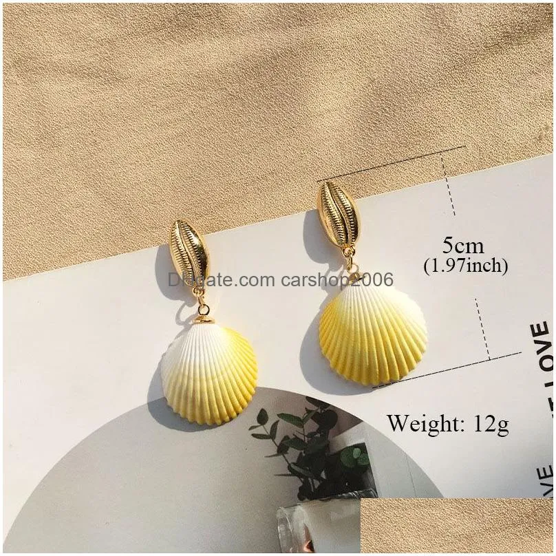 handmade colorful shell dangle earring bohemia gold irregular sea shell earrings for women girl lady summer holiday jewelry gift