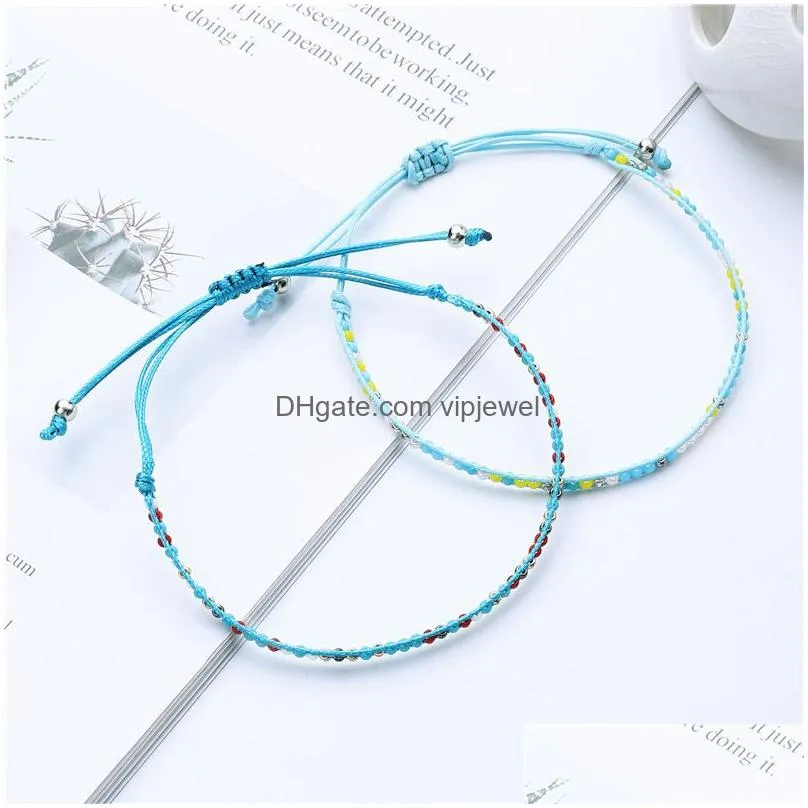 handmade bohemia weave rope chain bracelets for woman men crystal seed beads charms wristband bracelet bangles summer jewelry